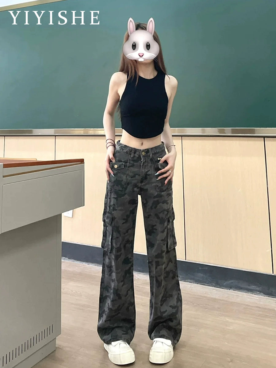 Camouflage High Waist Wide Leg Loose Hiphop Cargo Pants