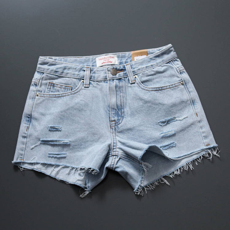 Hong Kong Fashion Brand Tassels Slim-Fit Slim Looking Denim Shorts