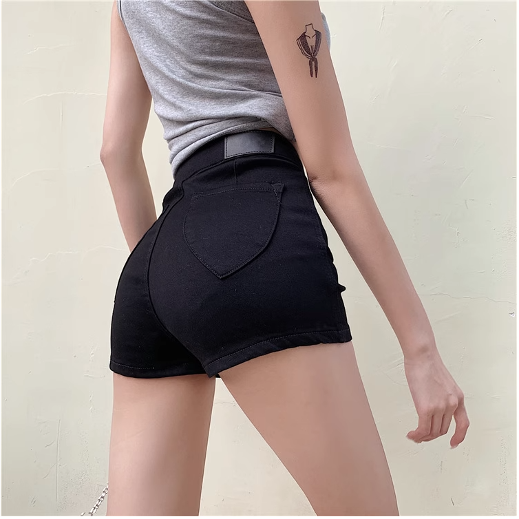 Tencel High Waist Beveled Slim Fit Hip Denim Shorts