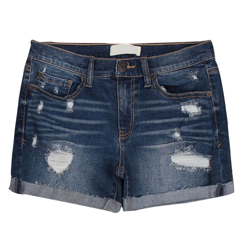 Xinran Ripped Pull Edge Texture Polished White Female Summer Shorts