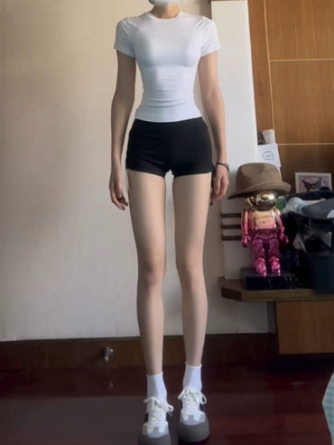 Shorts justos de cintura alta e sexy, bainha fina e sexy