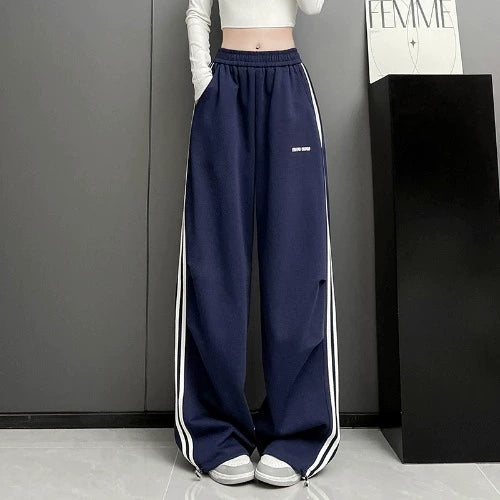 Ankela Red American Style Hip Hop Jazz Dance Sports Velvet Sweatpants Female High Waist Ankle-Tied Wide Leg Leisure Student Trousers