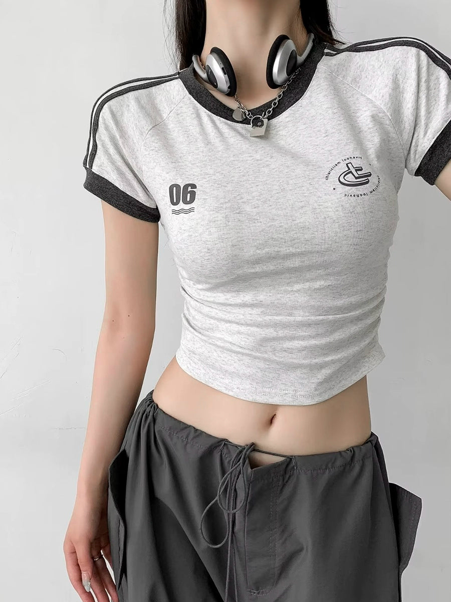 Zrshop Retro Athleisure Crop-Top Short Sleeve T-shirt