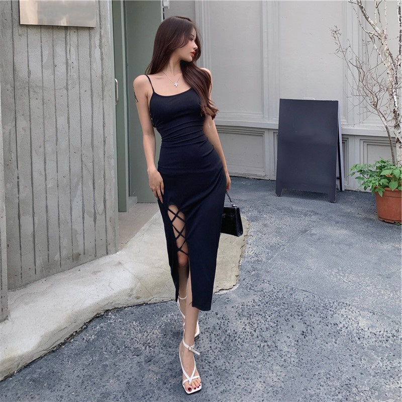 Split Strap Fashion Sheath Summer Adult Lady like Woman Dress