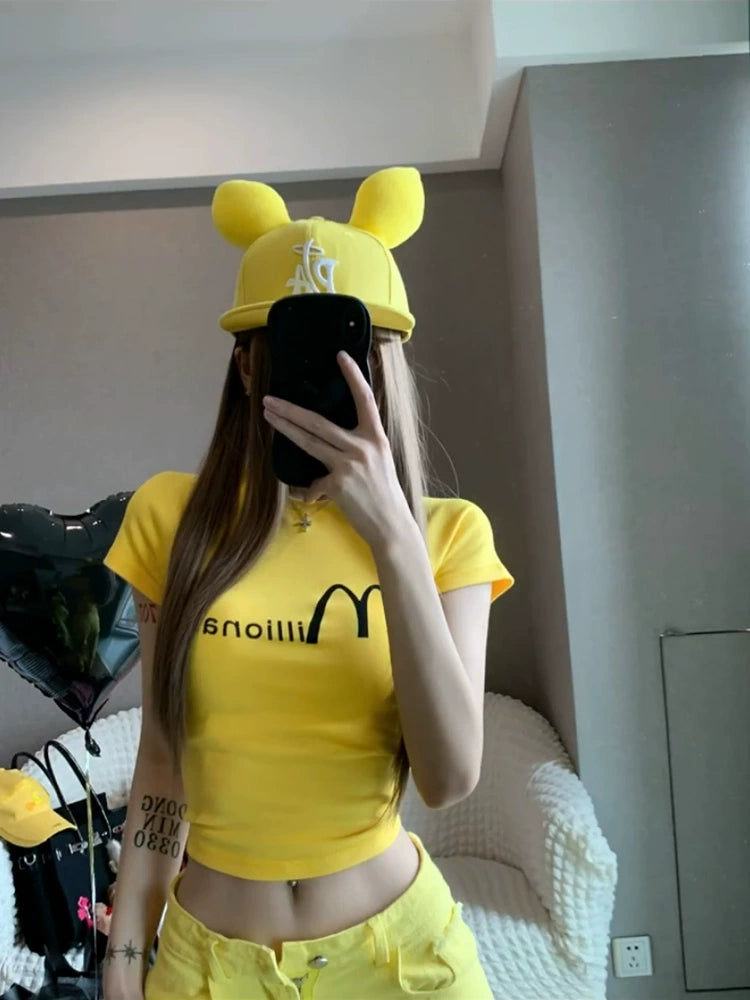 Sexy Yellow Dopamine Wear Silm Pure Desire Short Sleeve