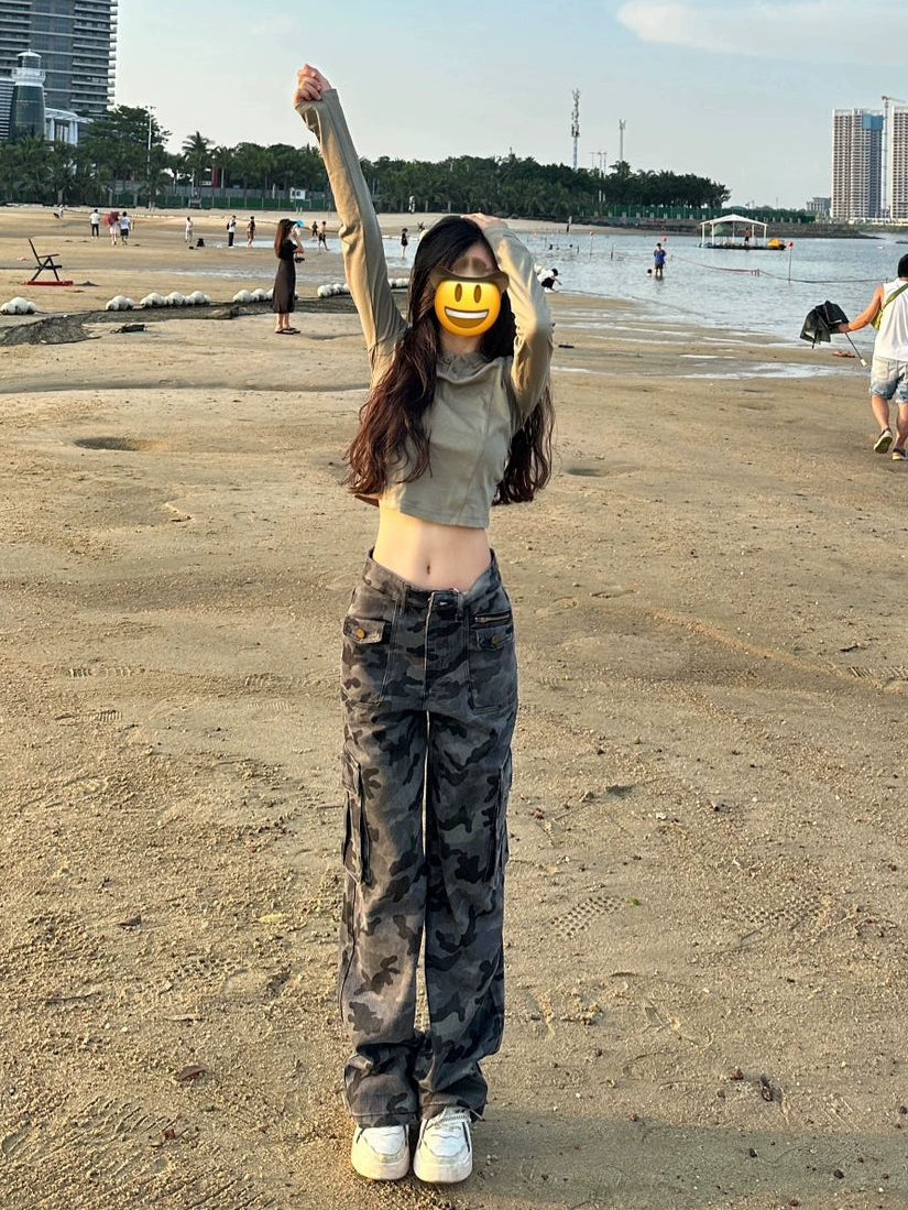 Long Camouflage Sexy High Waist Loose Wide Legs Cargo Pants