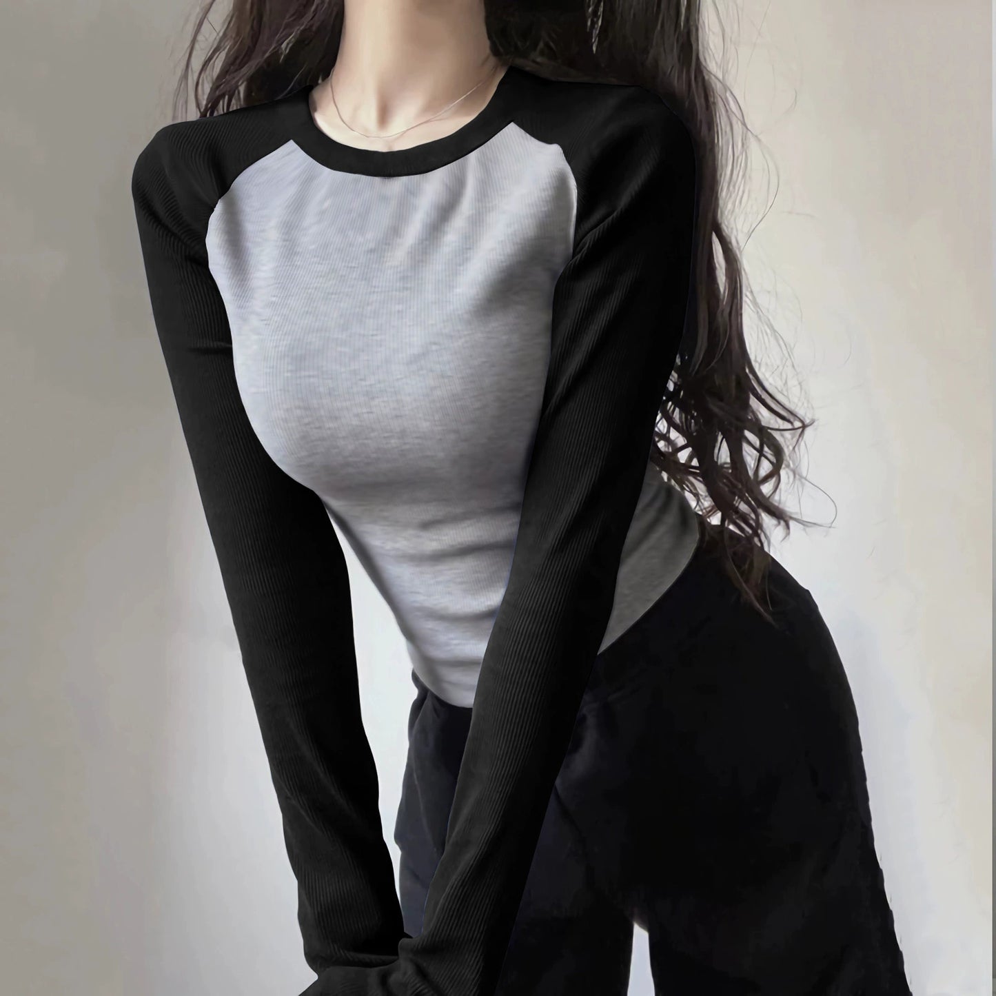 Long Sleeves Raglan Tops Women's Autumn and Winter Slim Looking Silm Sneaky Design Sweet and Spicy T-shirt Short American Inner Bottoming Shirt