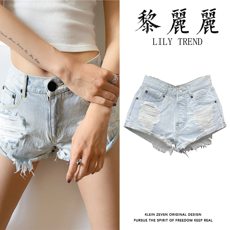 Hipster Cropped Slim Looking Sheath Hemming Denim Shorts