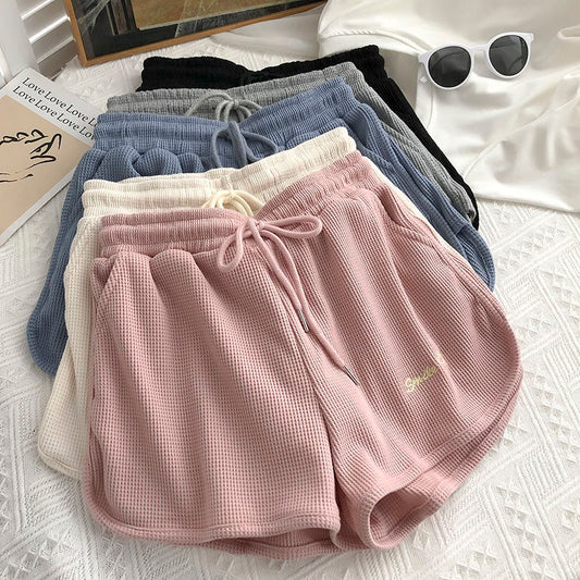 Waffle Women's Summer Thin Casual High Waist Track Shorts