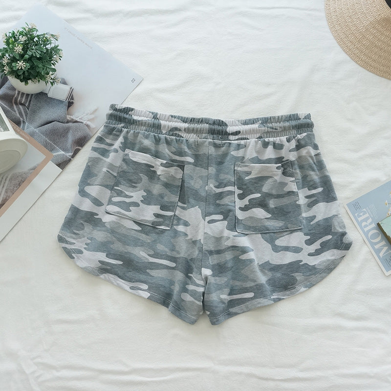 Elastic Waist Casual Wide Leg Running Camouflage Terry Shorts