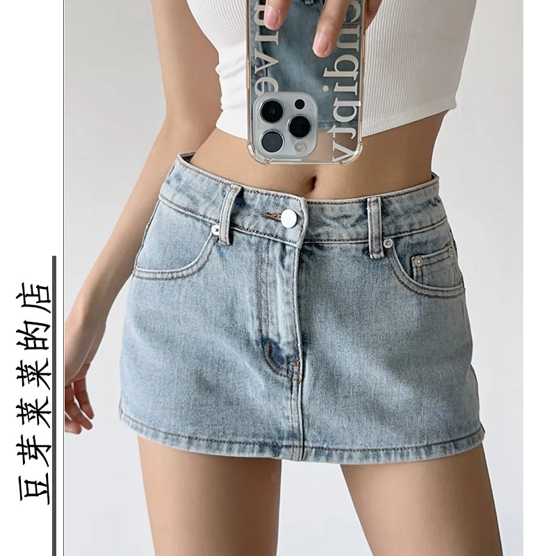 Sexy Low Waist Female Summer Sexy Crop Top Denim Skirt