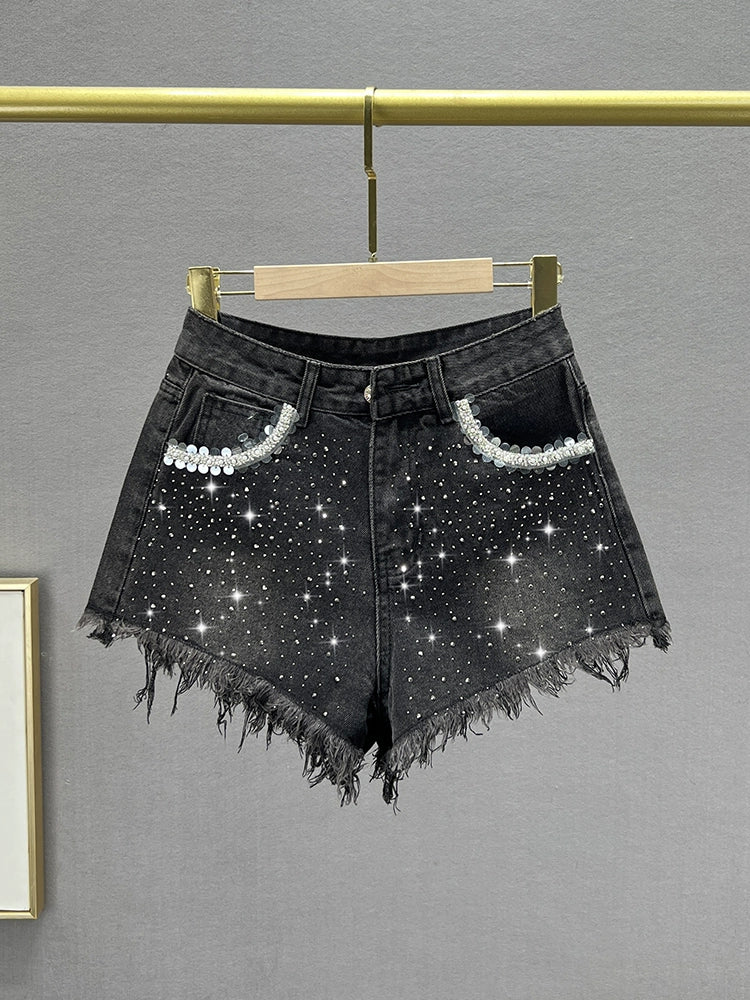 European Station Heavy Industry High Waist Silm Slim Looking Denim Shorts