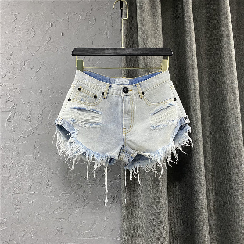 European Goods White for Summer Casual A- line Denim Shorts