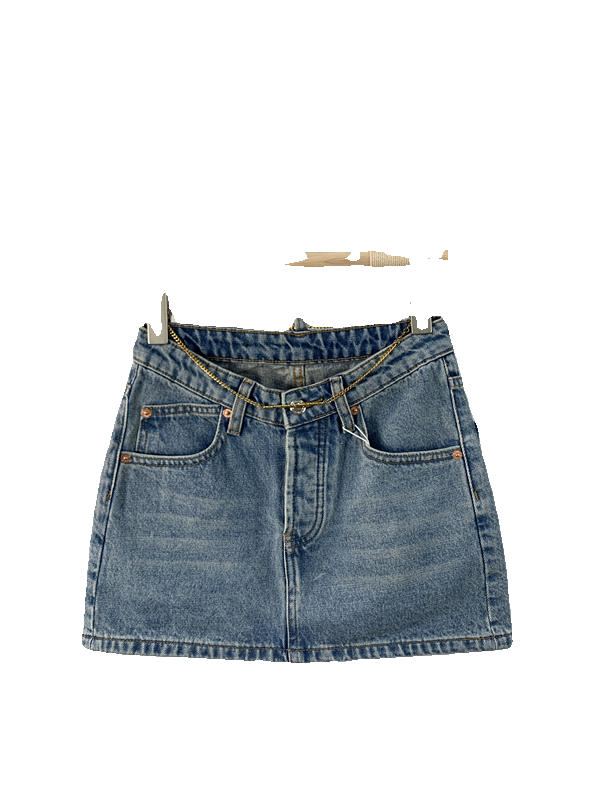 Factory Direct Supply 2024 New Arrival King V-Shaped Low Waist Metal Waist Chain Wide Leg Denim Skirt Female Slim Looking Easiest for Match