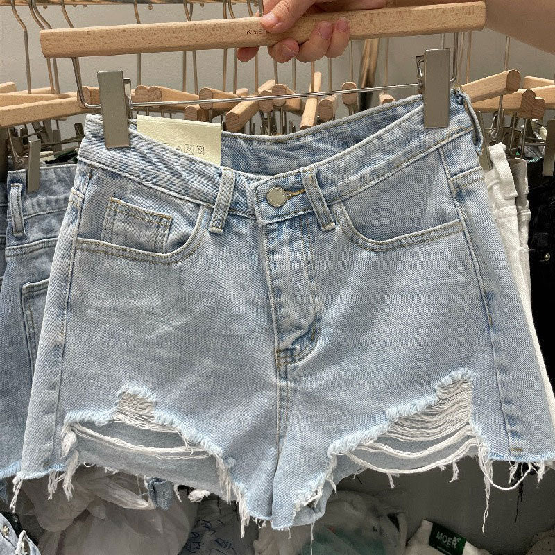 Internet Celebrity Raw Edge Ins Fat Girl A- line Denim Shorts