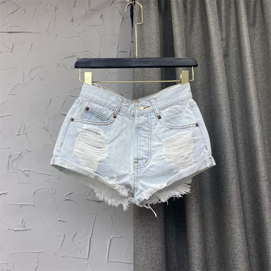 Hipster Cropped Slim Looking Sheath Hemming Denim Shorts