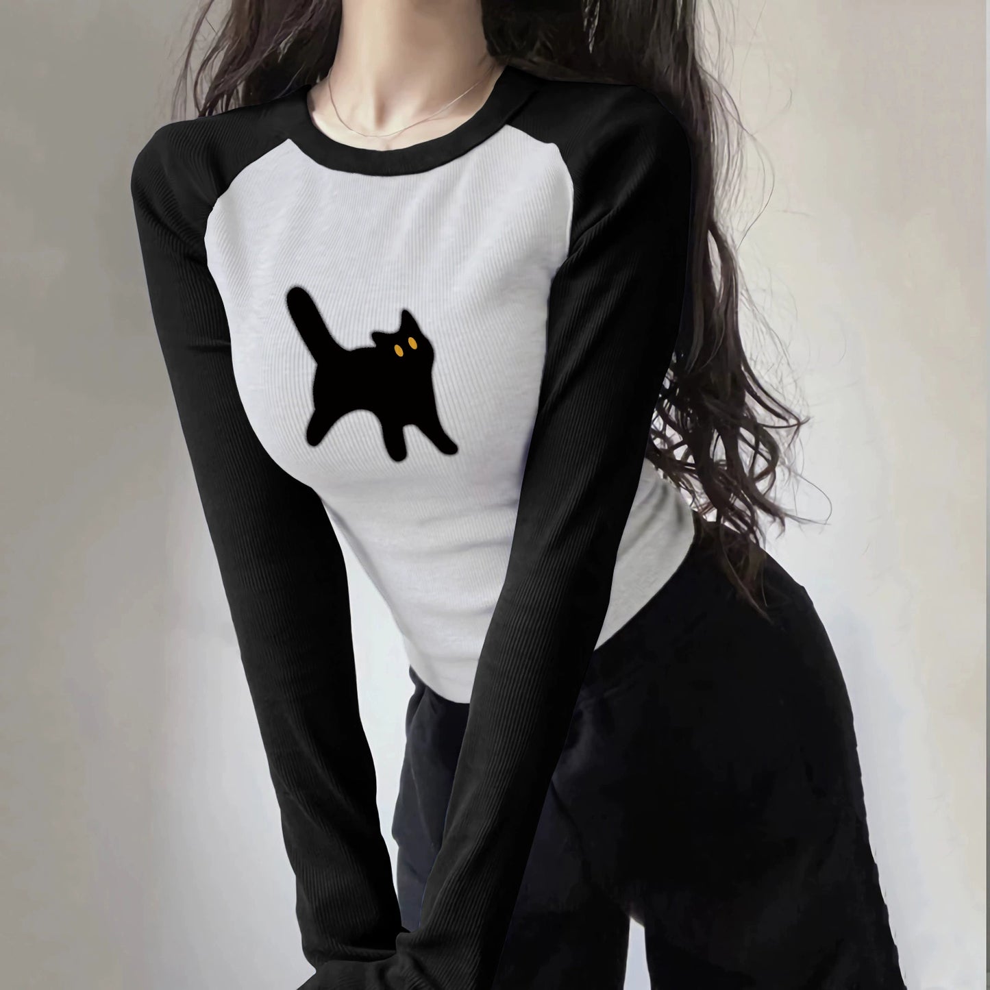 Long Sleeves Raglan Tops Women's Autumn and Winter Slim Looking Silm Sneaky Design Sweet and Spicy T-shirt Short American Inner Bottoming Shirt