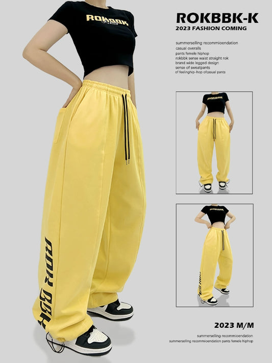 ROKBBK-K/Rokbbk-K Goose Yellow Hip Hop Sports Calças Jazz Calças Jazz para Mulheres Roupa Solta