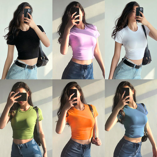 Instagram Jin Zhini Cropped Candy-Colored Summer Trendy Short-Sleeved T-shirt