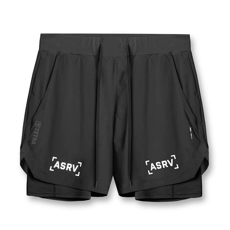 ASRV Men Fitness Running Training Double-Layer Lining Squat Elastic Breathable Quick-Drying Liner Half Length Shorts