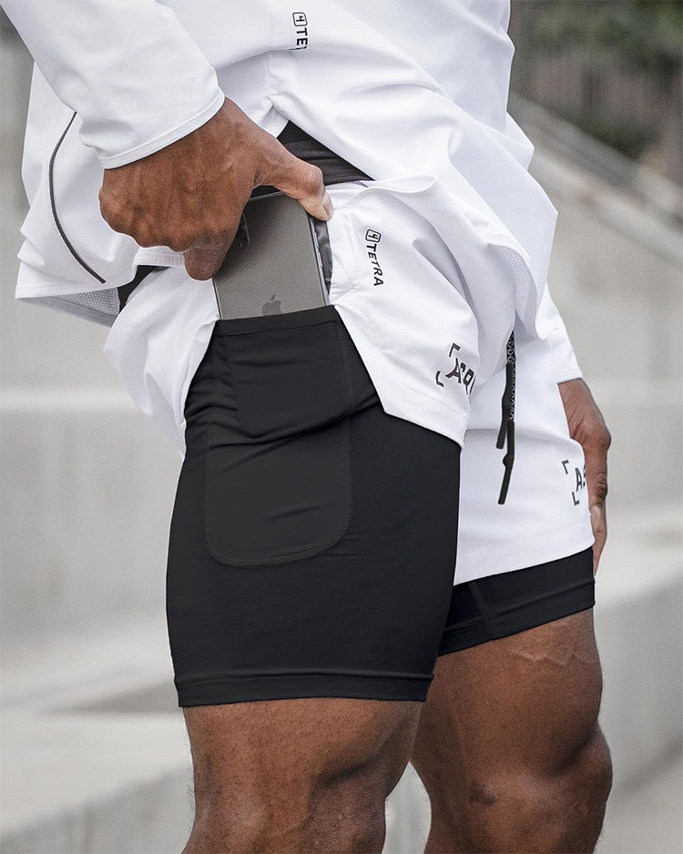 ASRV Men's Fitness Double-Layer Laser Shorts Basketball