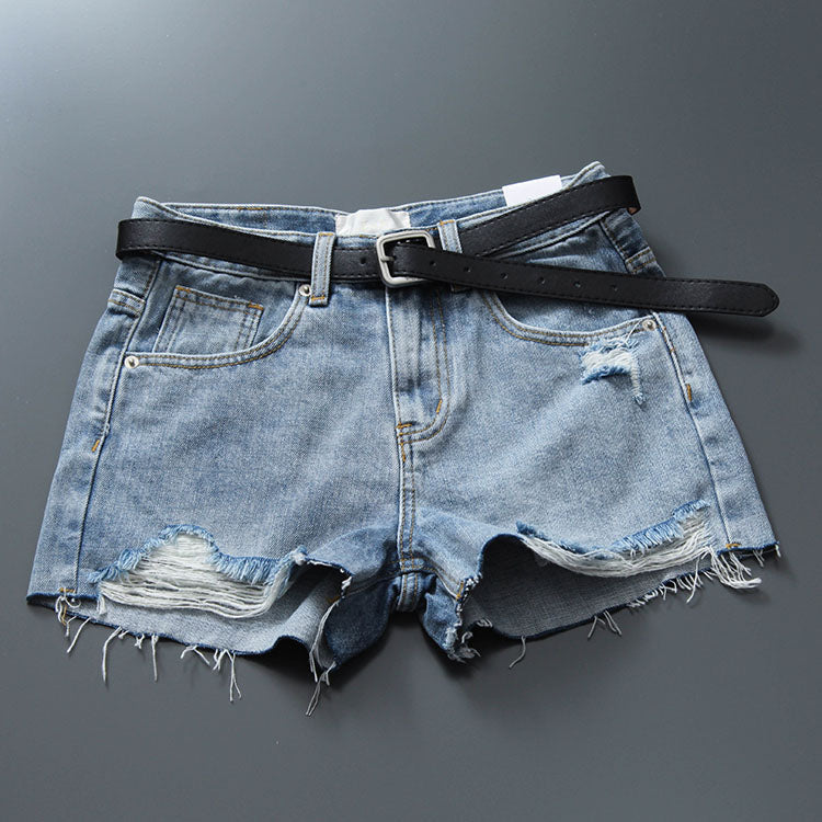 Hong Kong Fashion Brand Tassels Slim-Fit Slim Looking Denim Shorts