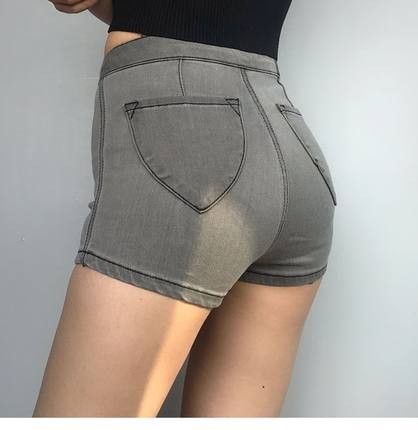 Tencel High Waist Beveled Slim Fit Hip Denim Shorts