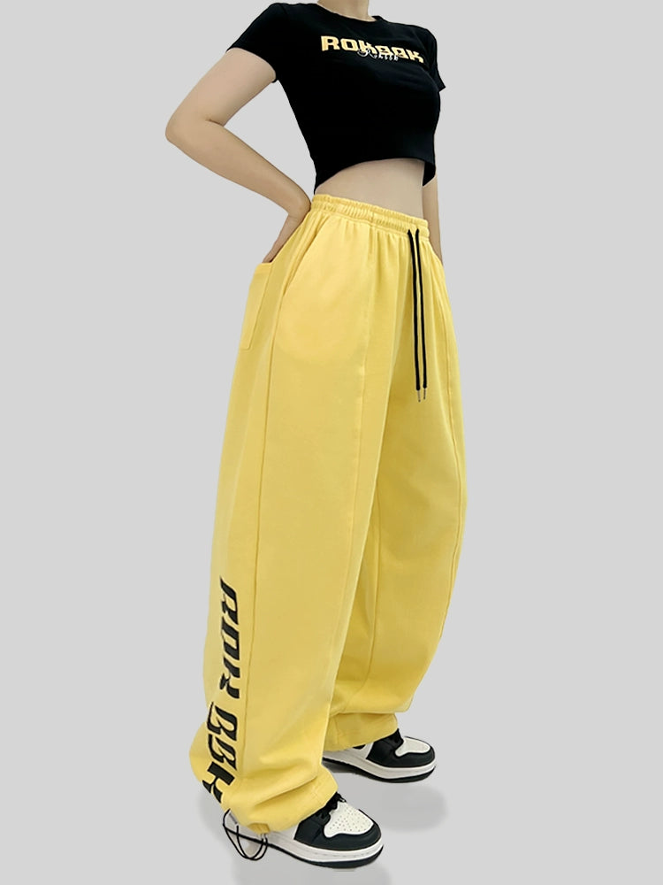 ROKBBK-K/Rokbbk-K Goose Yellow Hip Hop Sports Calças Jazz Calças Jazz para Mulheres Roupa Solta