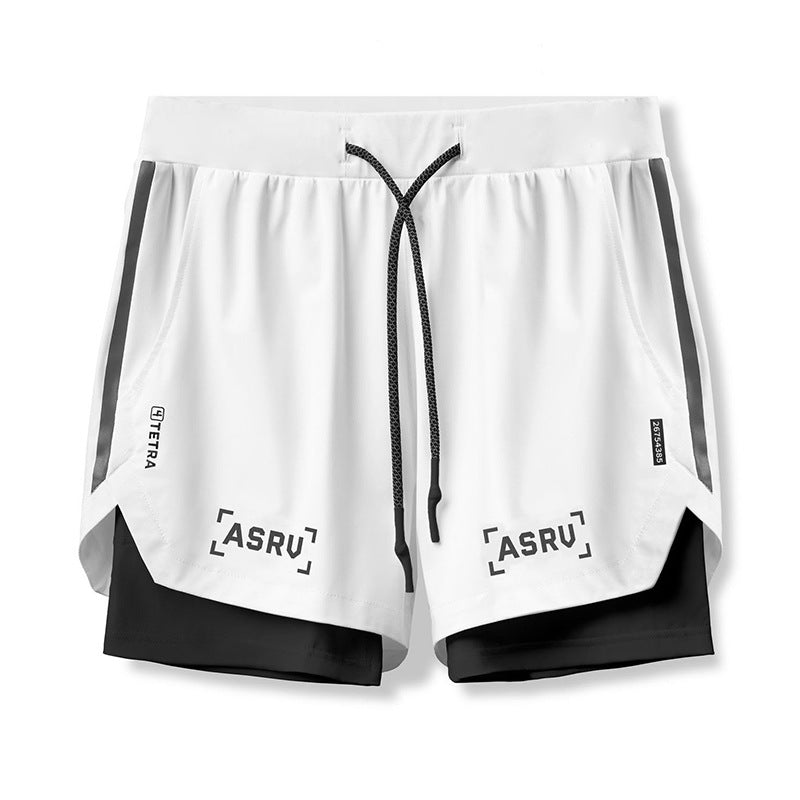 ASRV Men's Fitness Double-Layer Laser Shorts Basketball