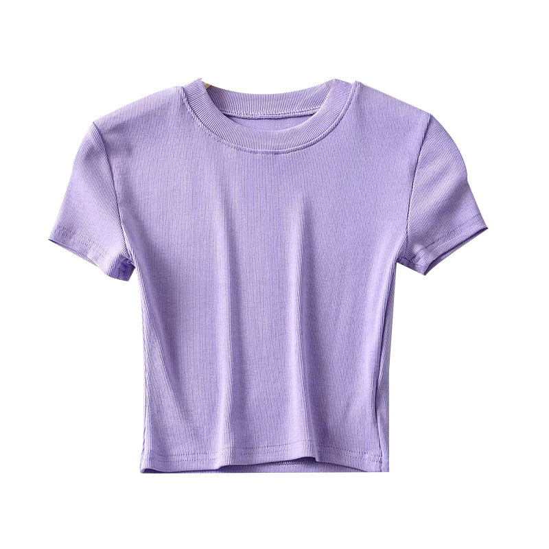 Slim Fit Ins Solid Color Shirt round Neck Short Sleeve T-shirt