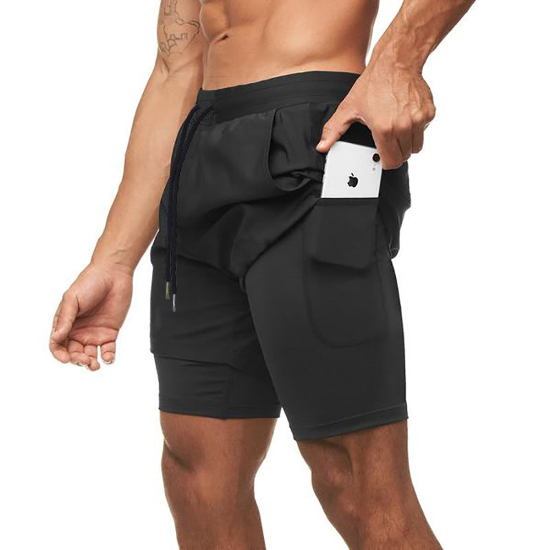 Makn Men's Double Layer Basketball Running Squat Exercise Shorts