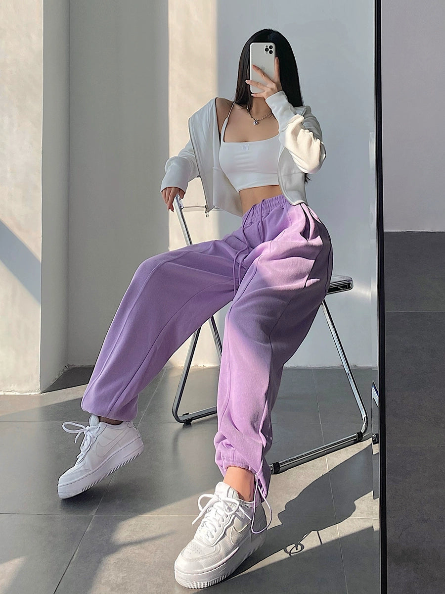 Fashion High Waist Loose Tappered Sports Pants Drawstring