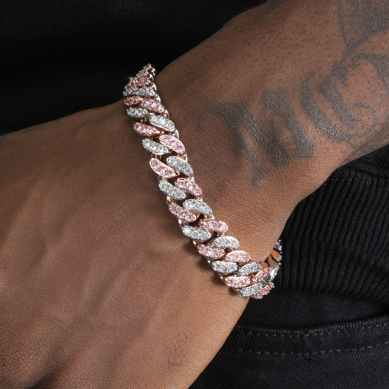 GRGR Pink Blue Full Diamond Hip Hop Bracelet for Couple