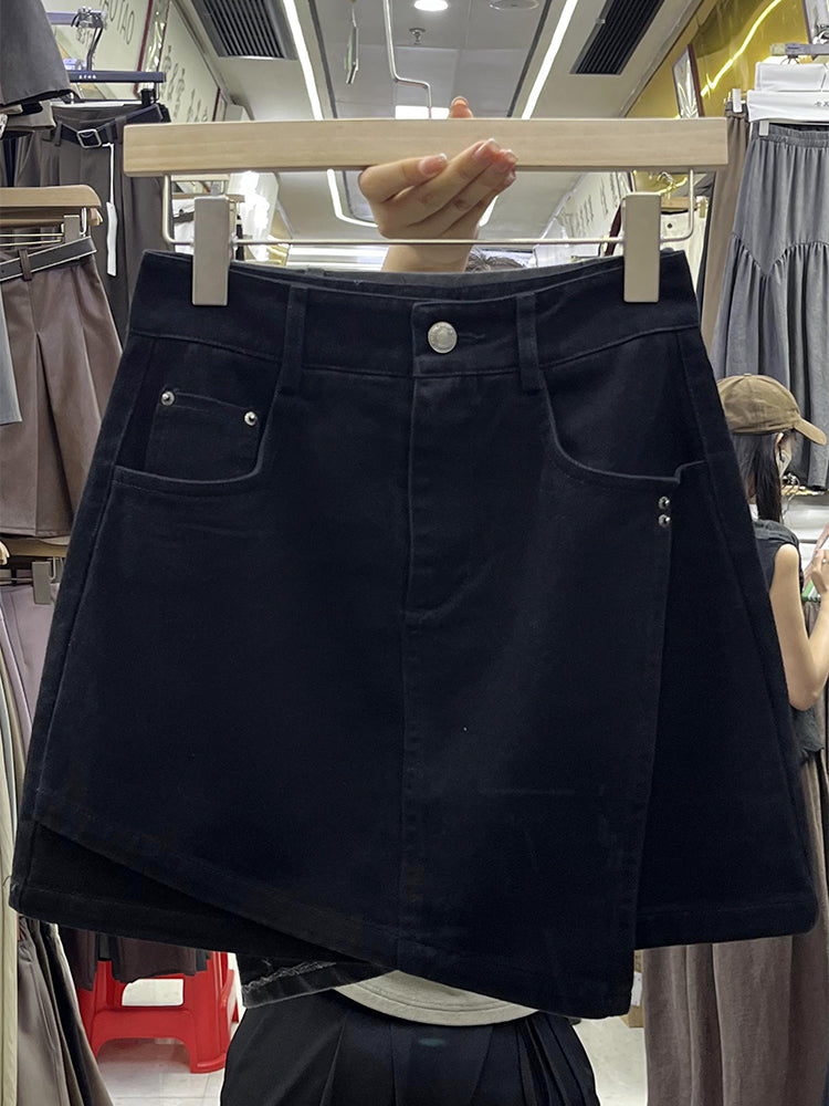 368a Retro Irregular Slit Denim Skirt