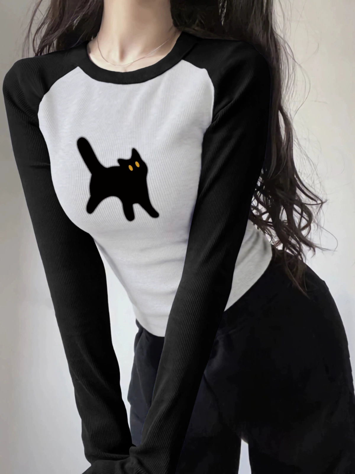 Long Sleeves Raglan Tops Women's Autumn and Winter Slim Looking Silm Sneaky Design Sweet and Spicy T-shirt Short American Inner Bottoming Shirt