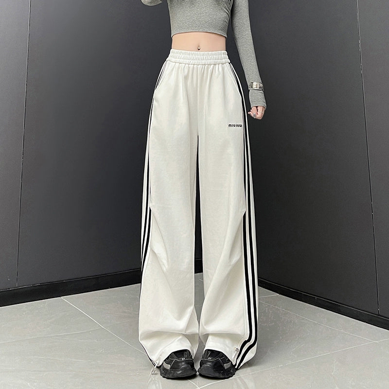 Ankela Red American Style Hip Hop Jazz Dance Sports Velvet Sweatpants Female High Waist Ankle-Tied Wide Leg Leisure Student Trousers