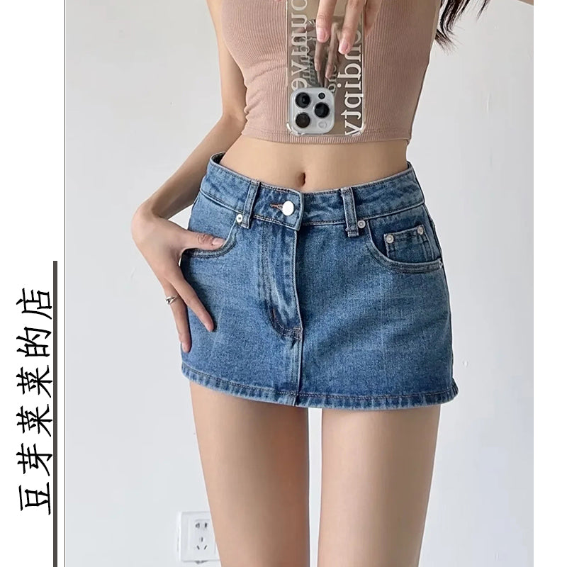 Sexy Low Waist Female Summer Sexy Crop Top Denim Skirt