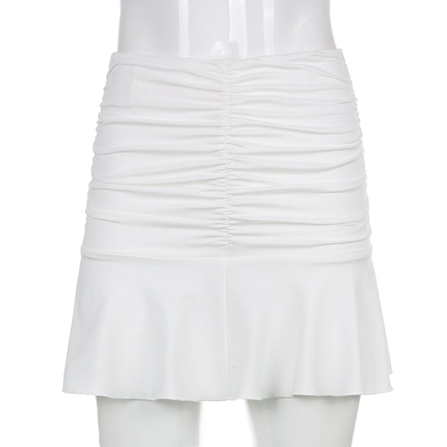 Sexy Tight Solid Color Pleated Skirt Sexy Tight-Fitting Solid Color Pleating Short Skirt for Women