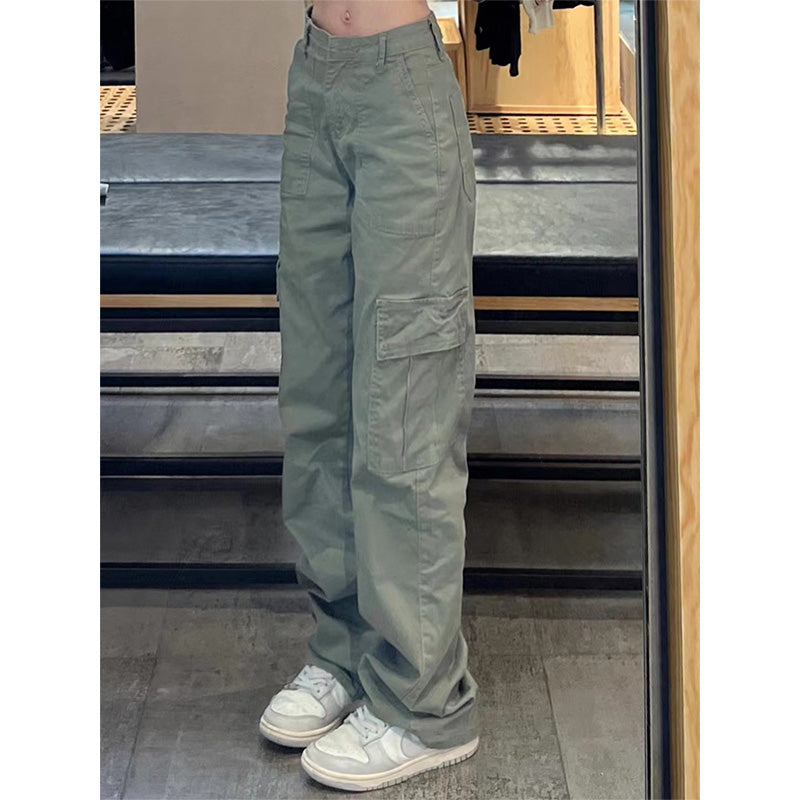 Grass Green Cargo Pants American High Street Straight-Leg Pants Female Male Loose High Waist Slimming Wide Leg Leisure Pants Spring Tide