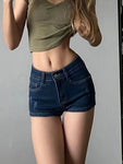 Use estilo Maillard sexy boate cintura baixa bolsa de quadril usada azul escuro jeans shorts super curtos feminino mais fácil de combinar calças quentes