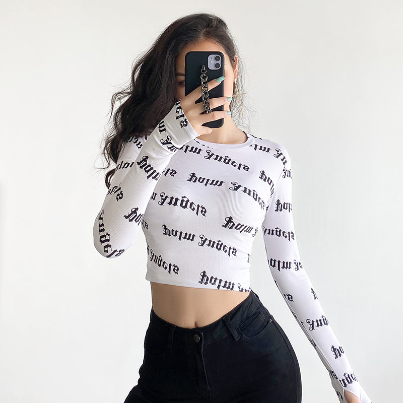 Long Sleeve Ins Printed Bottoming Shirt Thin Top T-shirt