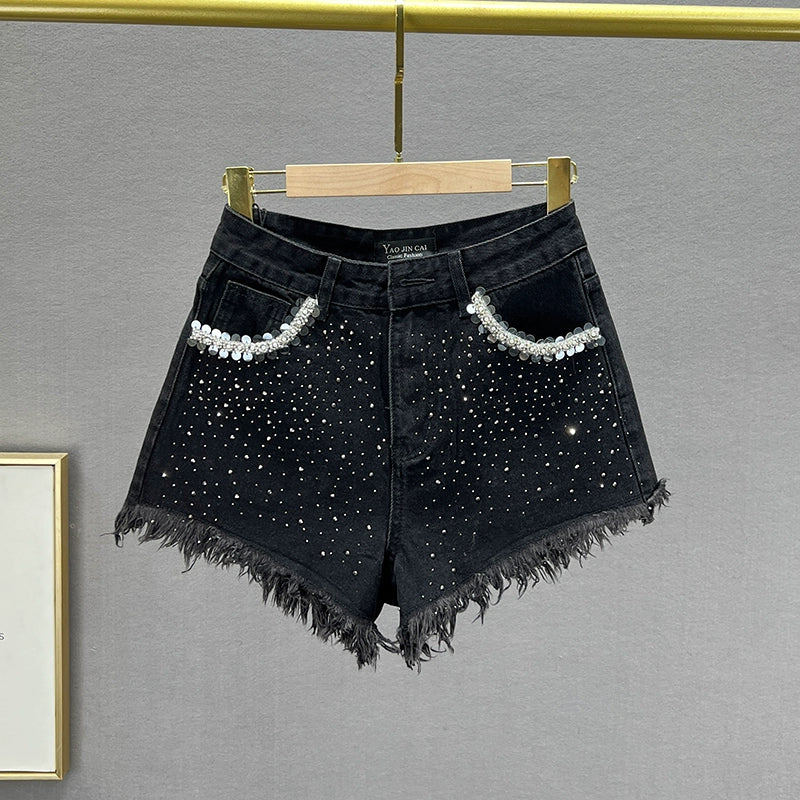 European Station Heavy Industry High Waist Silm Slim Looking Denim Shorts