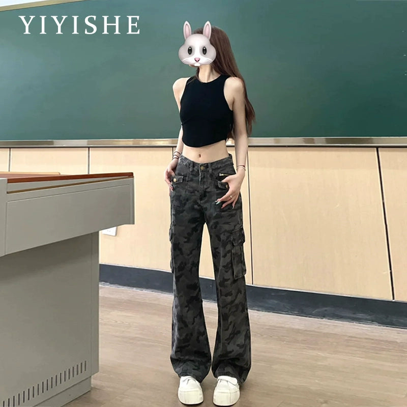 Camouflage High Waist Wide Leg Loose Hiphop Cargo Pants