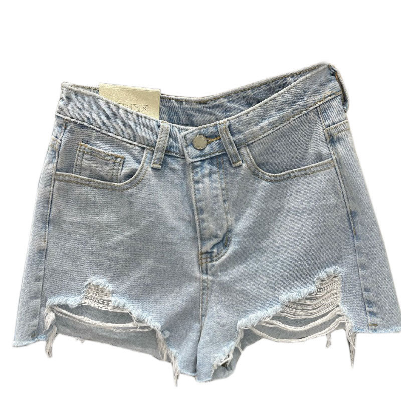 Internet Celebrity Raw Edge Ins Fat Girl A- line Denim Shorts