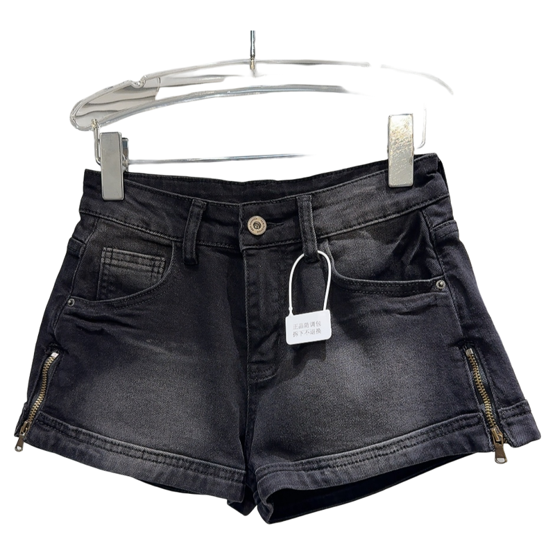 Internet Celebrity Non-Mainstream Style Zipper Washing Water Three Points Denim Shorts