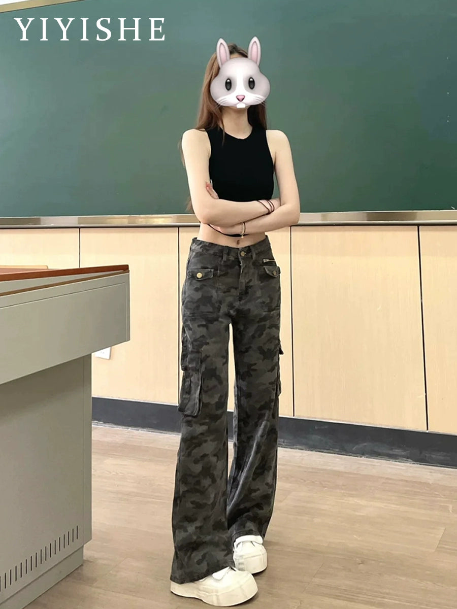 Camouflage High Waist Wide Leg Loose Hiphop Cargo Pants