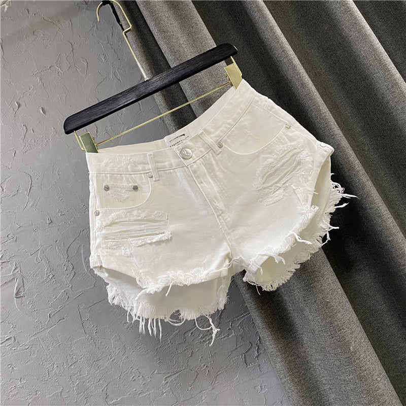 European Goods White for Summer Casual A- line Denim Shorts