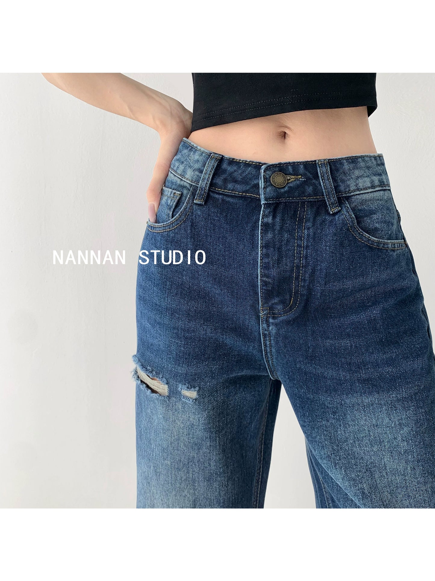 Jeans confortável retrô lavado feminino verão tendência