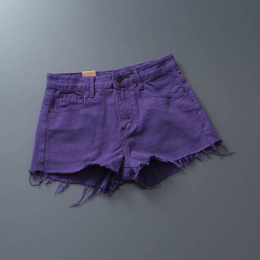 European Station Hong Kong Fashion Brand Tassel Mid-Waist Denim Shorts