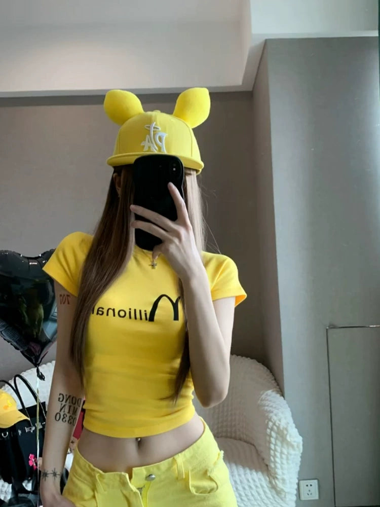 Sexy Yellow Dopamine Wear Silm Pure Desire Short Sleeve